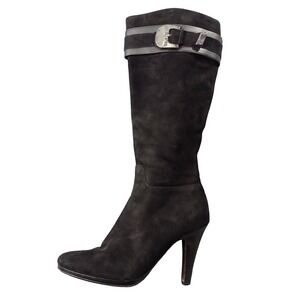 Cole Haan Boots Womens 8 Black Suede Knee High Heels Buckle Nike Air
